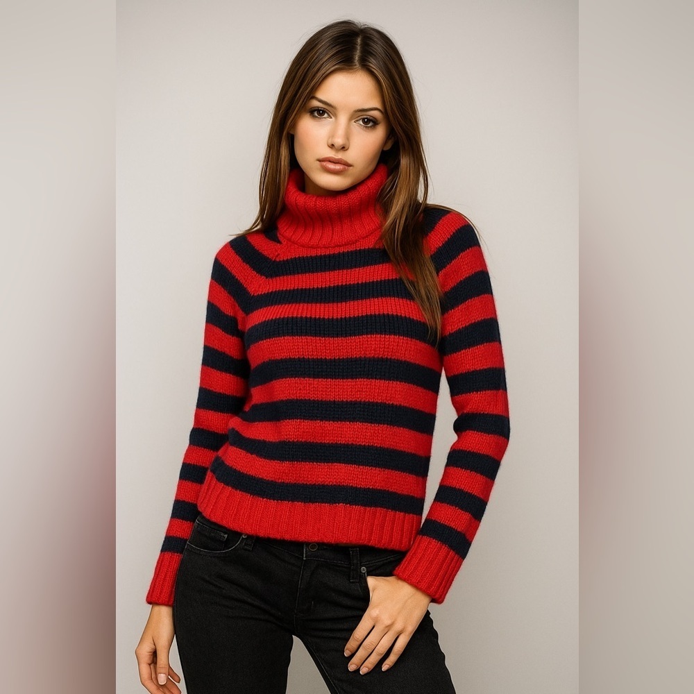 Tommy Hilfiger Women's 90's Turtle Neck Stripe Knit Sweater Size Small Preppy